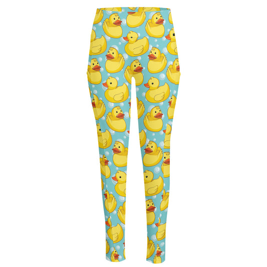 Cute Cartoon Duck Pattern Print High-Waisted Pocket Leggings