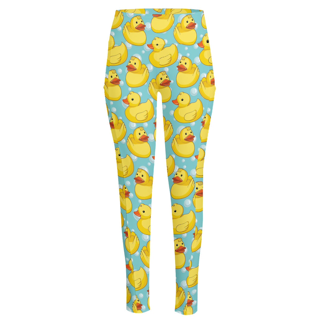 Cute Cartoon Duck Pattern Print High-Waisted Pocket Leggings