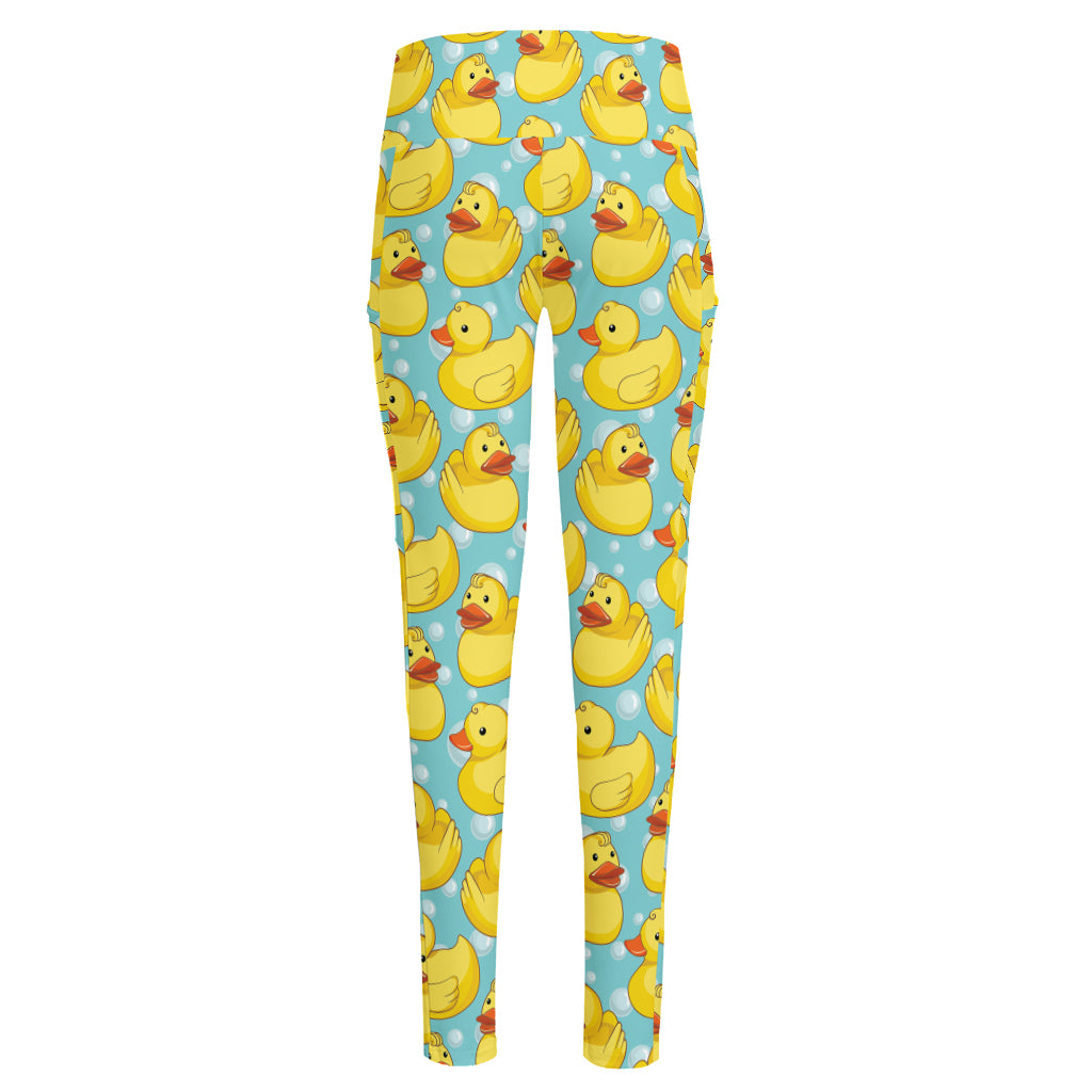 Cute Cartoon Duck Pattern Print High-Waisted Pocket Leggings