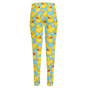 Cute Cartoon Duck Pattern Print High-Waisted Pocket Leggings