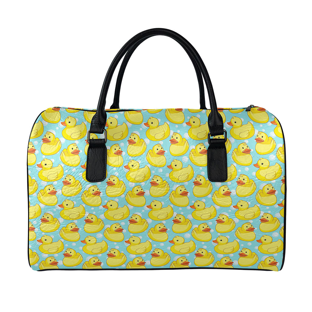 Cute Cartoon Duck Pattern Print Leather Duffle Bag