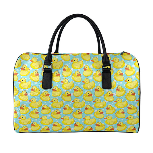 Cute Cartoon Duck Pattern Print Leather Duffle Bag