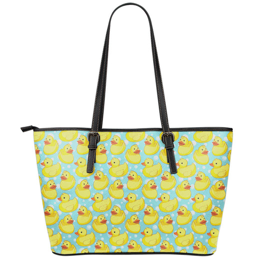 Cute Cartoon Duck Pattern Print Leather Tote Bag