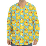 Cute Cartoon Duck Pattern Print Long Sleeve Baseball Jersey