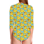 Cute Cartoon Duck Pattern Print Long Sleeve Swimsuit