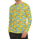 Cute Cartoon Duck Pattern Print Men's Long Sleeve Rash Guard