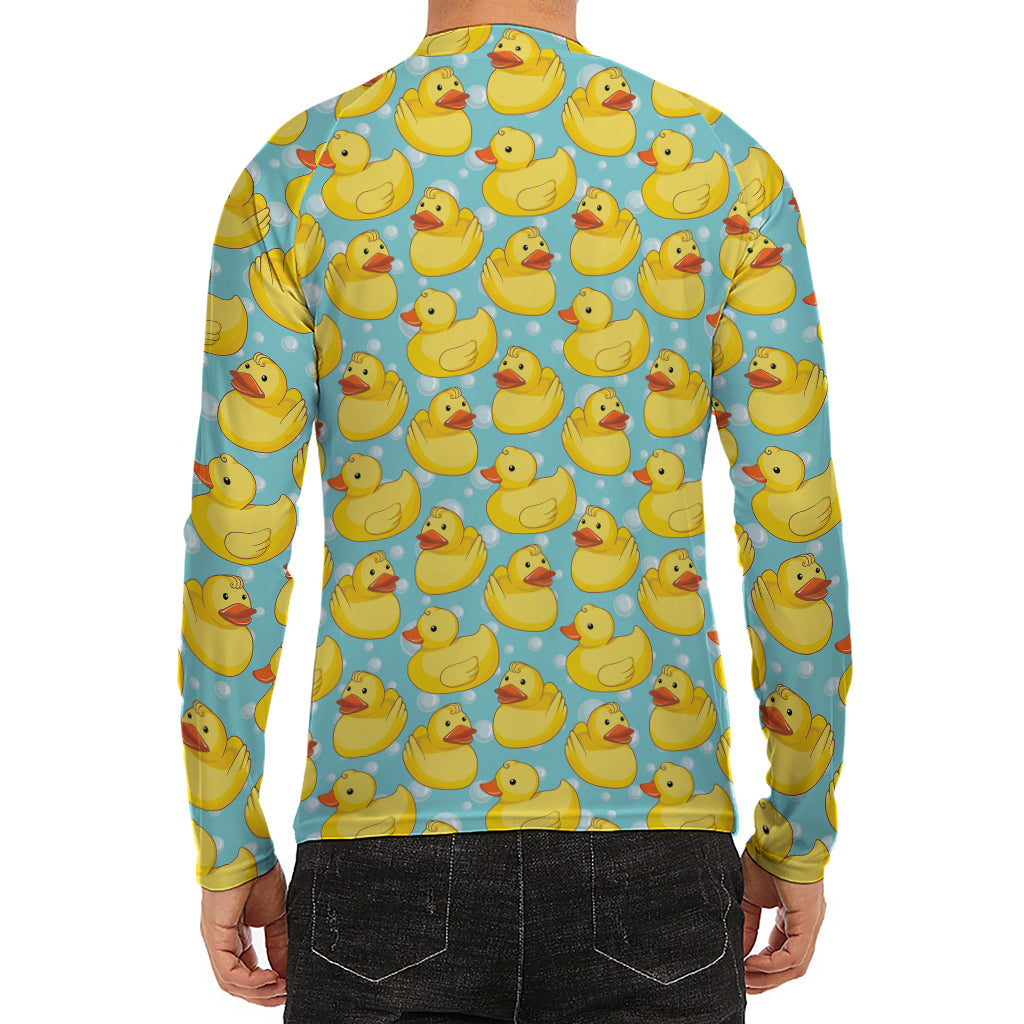 Cute Cartoon Duck Pattern Print Men's Long Sleeve Rash Guard