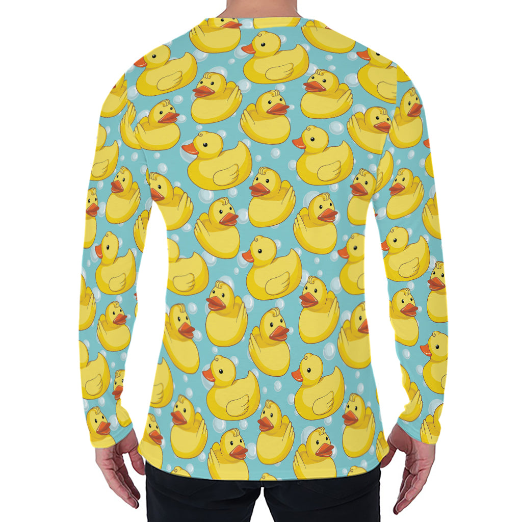 Cute Cartoon Duck Pattern Print Men's Long Sleeve T-Shirt