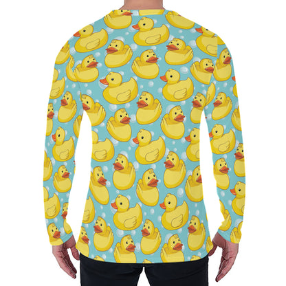 Cute Cartoon Duck Pattern Print Men's Long Sleeve T-Shirt