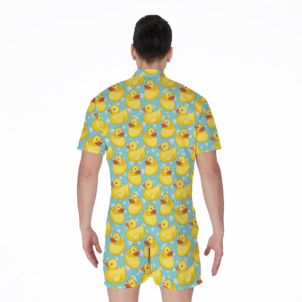 Cute Cartoon Duck Pattern Print Men's Rompers