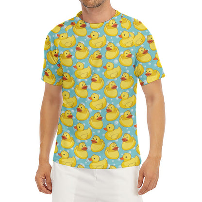 Cute Cartoon Duck Pattern Print Men's Short Sleeve Rash Guard