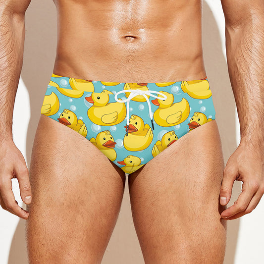 Cute Cartoon Duck Pattern Print Men's Swim Briefs