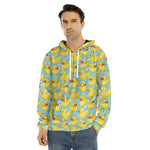 Cute Cartoon Duck Pattern Print Men's Velvet Pullover Hoodie