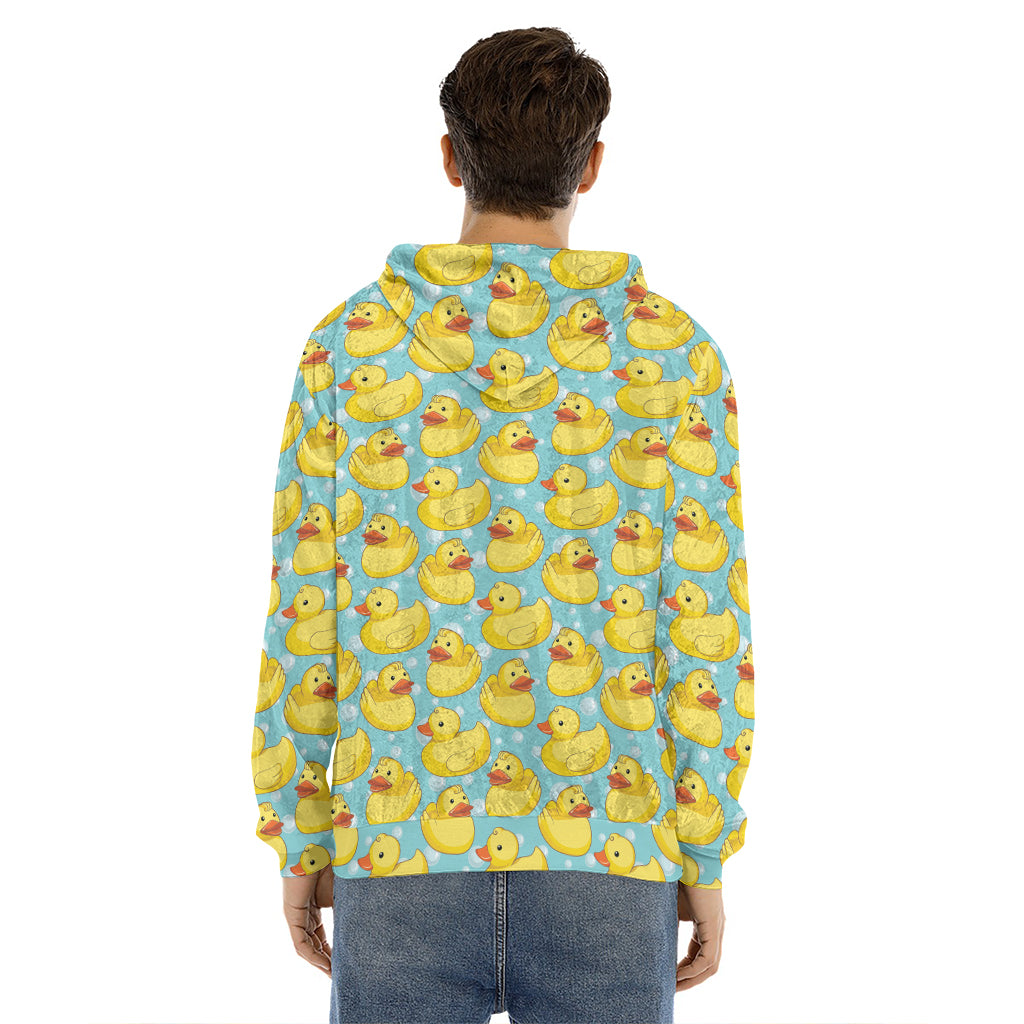 Cute Cartoon Duck Pattern Print Men's Velvet Pullover Hoodie