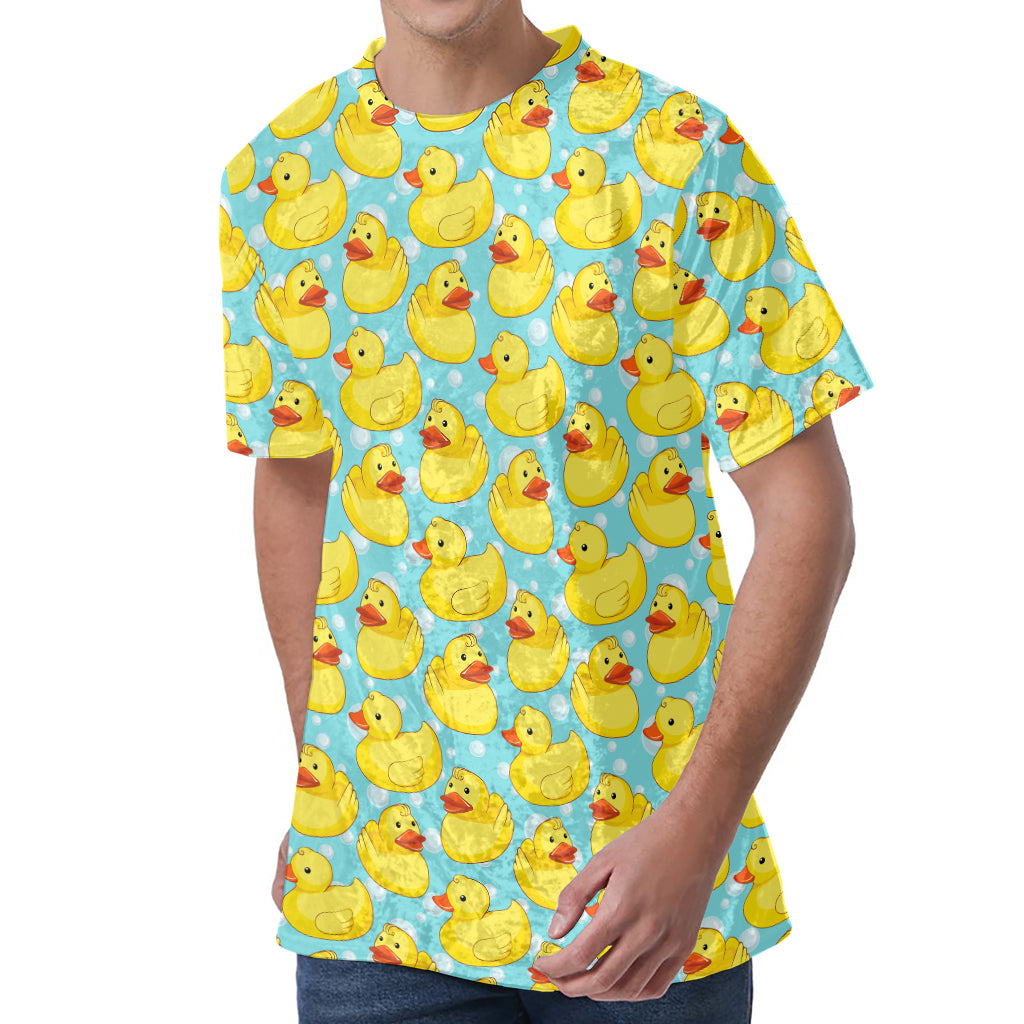 Cute Cartoon Duck Pattern Print Men's Velvet T-Shirt