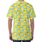 Cute Cartoon Duck Pattern Print Men's Velvet T-Shirt