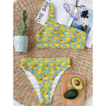 Cute Cartoon Duck Pattern Print One Shoulder Bikini Top