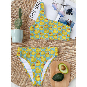 Cute Cartoon Duck Pattern Print One Shoulder Bikini Top