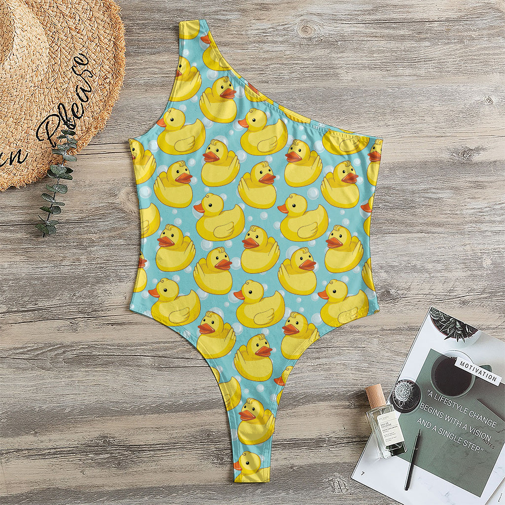 Cute Cartoon Duck Pattern Print One Shoulder Bodysuit