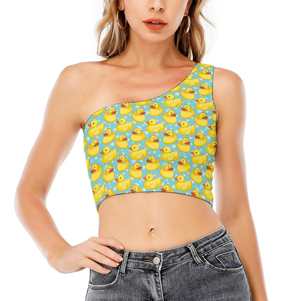 Cute Cartoon Duck Pattern Print One Shoulder Crop Top