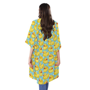 Cute Cartoon Duck Pattern Print Open Front Beach Cover Up