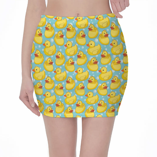 Cute Cartoon Duck Pattern Print Pencil Mini Skirt