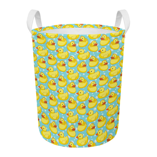 Cute Cartoon Duck Pattern Print Round Laundry Basket