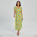 Cute Cartoon Duck Pattern Print Short Sleeve Maxi Dress