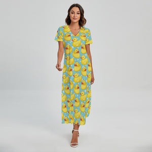 Cute Cartoon Duck Pattern Print Short Sleeve Maxi Dress