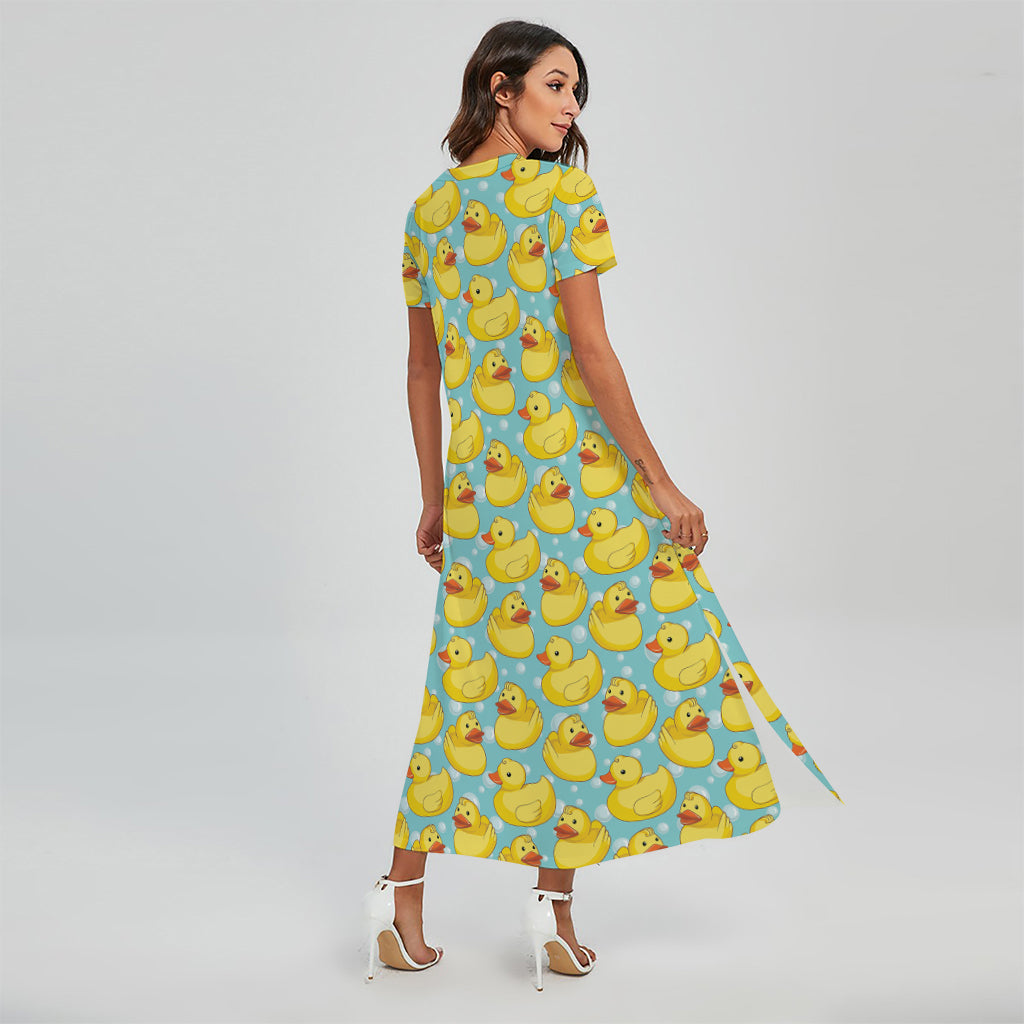 Cute Cartoon Duck Pattern Print Short Sleeve Maxi Dress