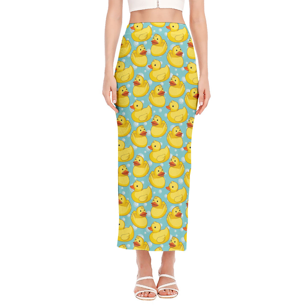 Cute Cartoon Duck Pattern Print Side Slit Maxi Skirt