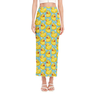 Cute Cartoon Duck Pattern Print Side Slit Maxi Skirt