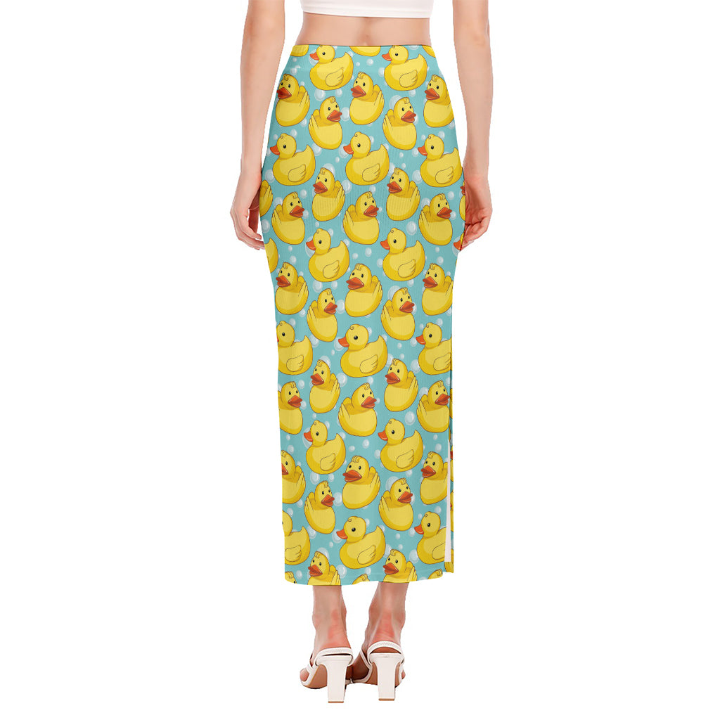 Cute Cartoon Duck Pattern Print Side Slit Maxi Skirt