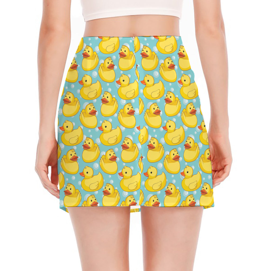 Cute Cartoon Duck Pattern Print Side Slit Mini Skirt