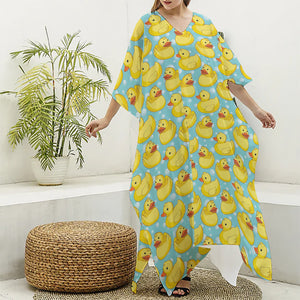 Cute Cartoon Duck Pattern Print Silk V-Neck Kaftan Dress