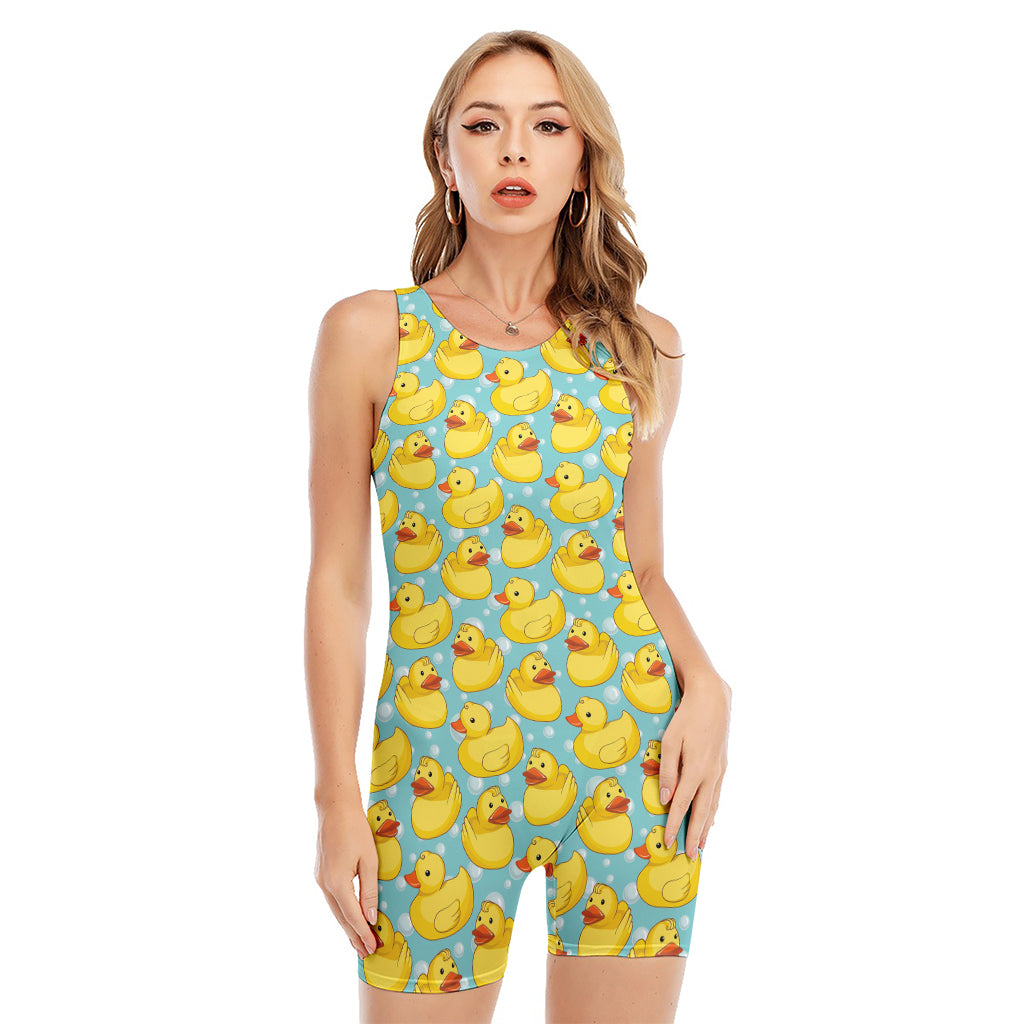 Cute Cartoon Duck Pattern Print Sleeveless One Piece Swimsuit