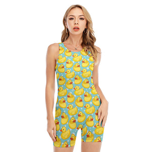 Cute Cartoon Duck Pattern Print Sleeveless One Piece Swimsuit