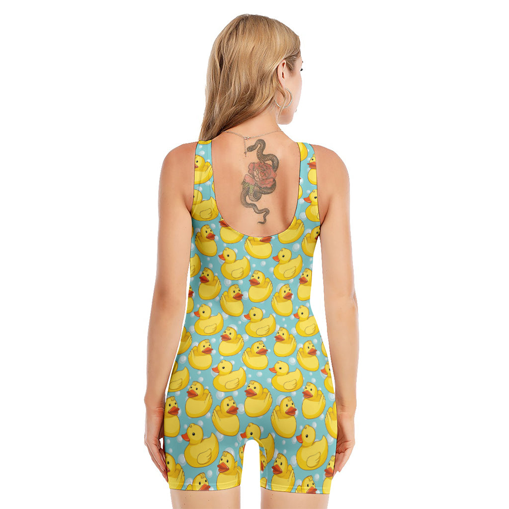 Cute Cartoon Duck Pattern Print Sleeveless One Piece Swimsuit