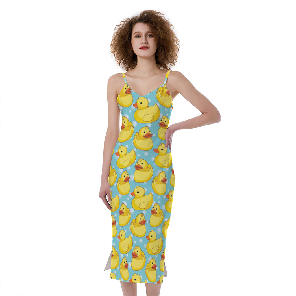 Cute Cartoon Duck Pattern Print Slim Fit Midi Cami Dress