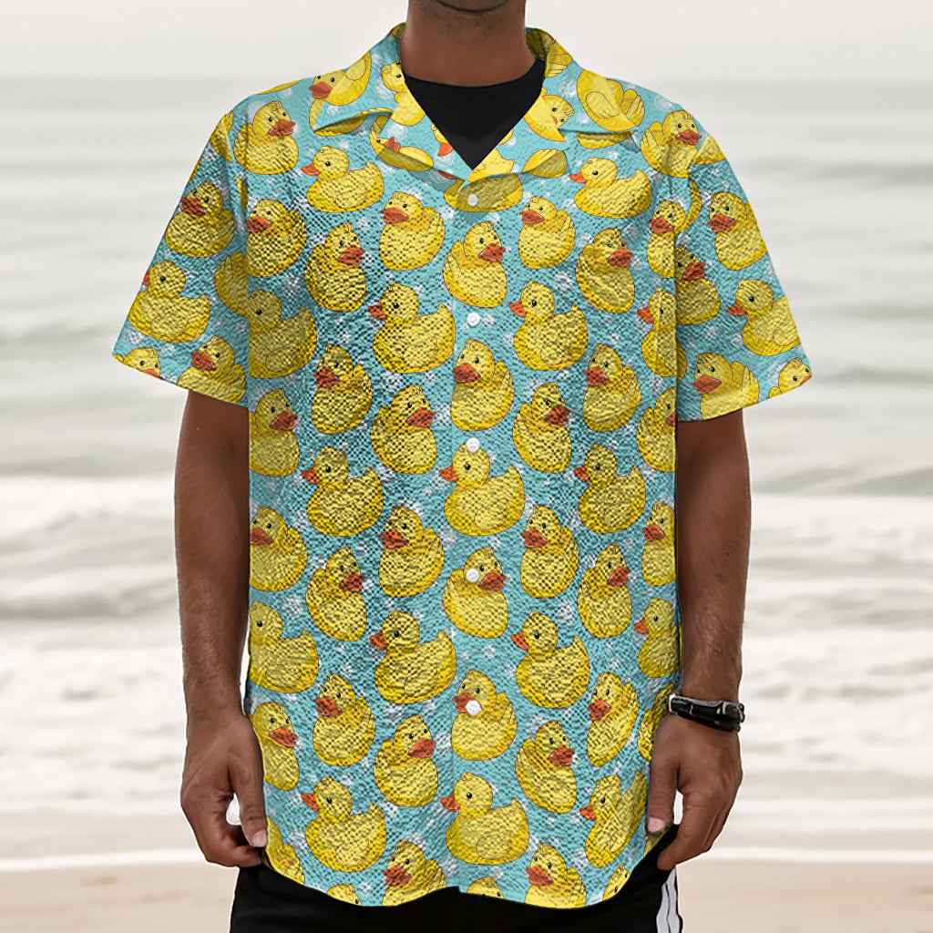 Cute Cartoon Duck Pattern Print Textured Short Sleeve Shirt