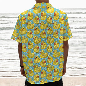 Cute Cartoon Duck Pattern Print Textured Short Sleeve Shirt