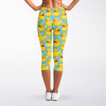 Cute Cartoon Duck Pattern Print Women's Capri Leggings