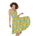 Cute Cartoon Duck Pattern Print Sleeveless Knee Length Dress