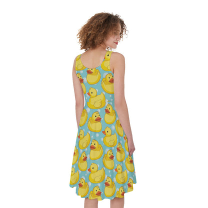 Cute Cartoon Duck Pattern Print Women's Sleeveless Dress