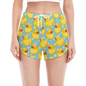 Cute Cartoon Duck Pattern Print Women's Split Running Shorts