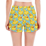 Cute Cartoon Duck Pattern Print Women's Split Running Shorts