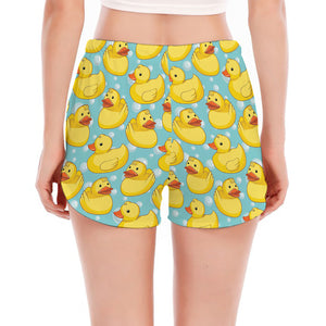 Cute Cartoon Duck Pattern Print Women's Split Running Shorts