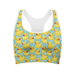 Cute Cartoon Duck Pattern Print Women's Sports Bra