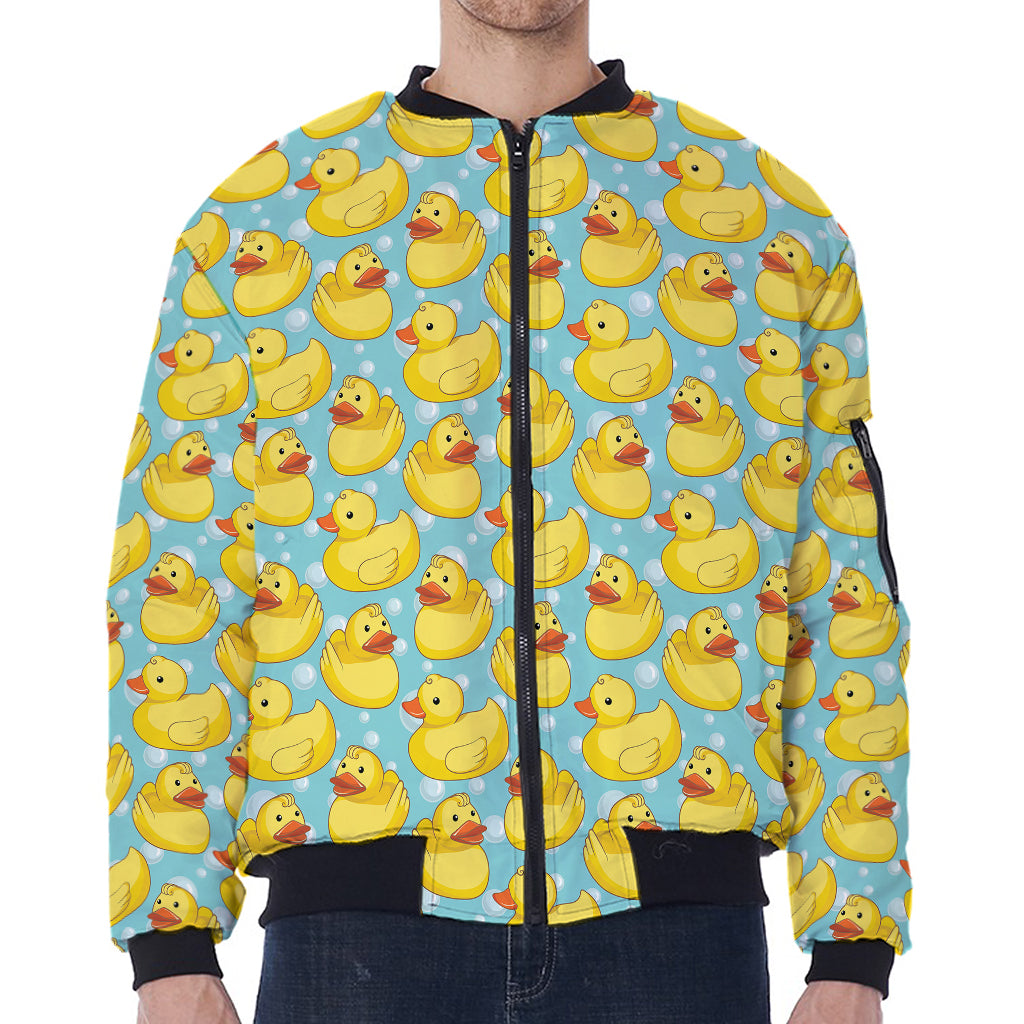 Cute Cartoon Duck Pattern Print Zip Sleeve Bomber Jacket