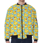 Cute Cartoon Duck Pattern Print Zip Sleeve Bomber Jacket